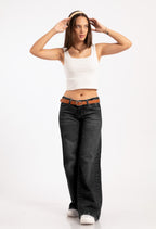 Jean wide leg Cadera Plomos plomo oscuro, de frente – Shava Jeans